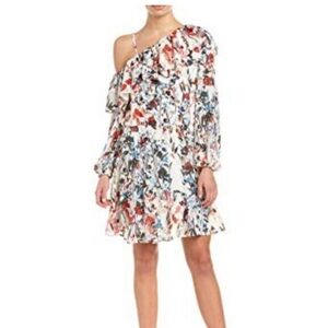 Parker NY asymmetric-sleeve floral print dress. Size M